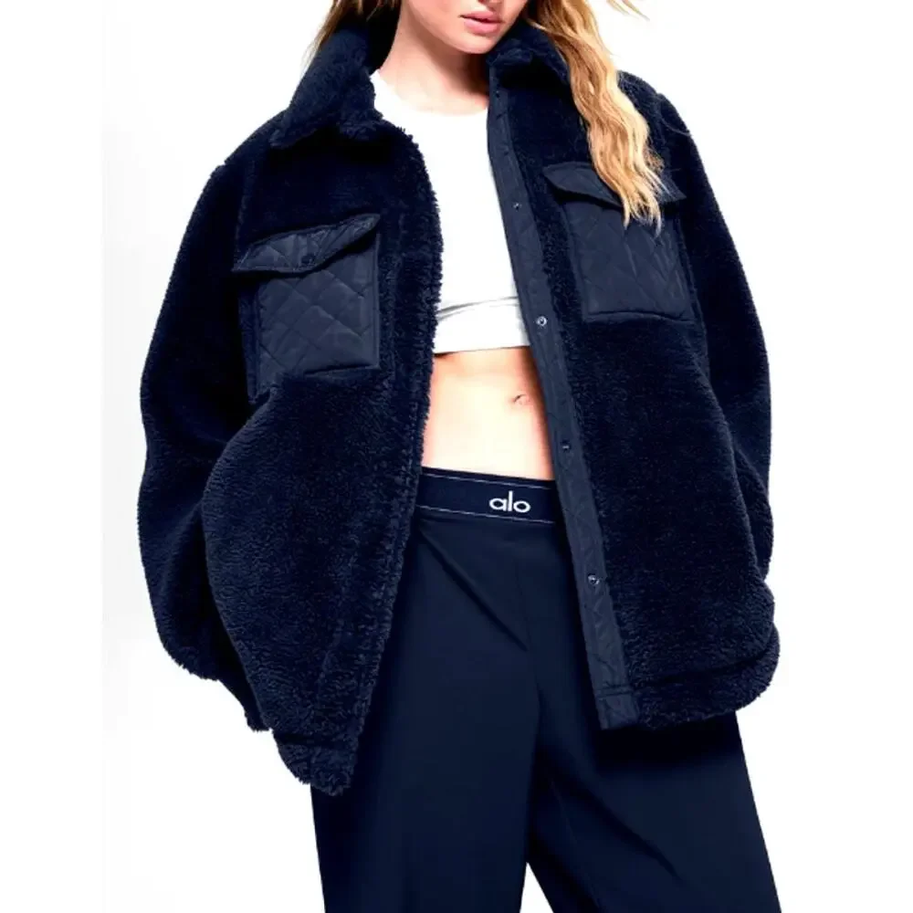 Alo Yoga Unisex Navy Sherpa Edge Shacket Size L